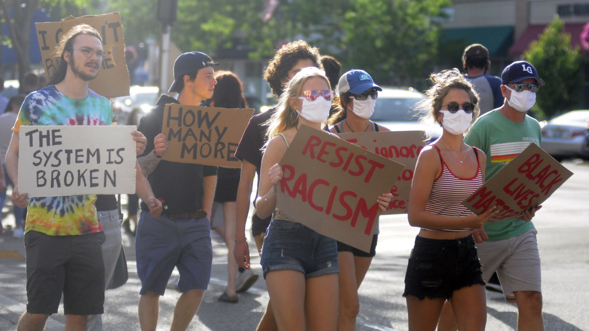 Demonstrators march on Broad Street